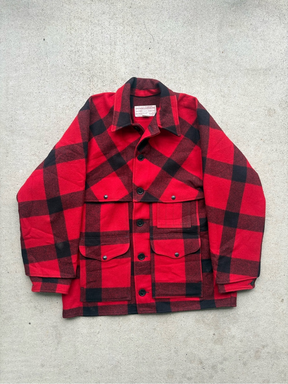 Vintage Filson Double Mackinaw Cruiser Wool Jacket USA Buffalo Plaid Mens XL